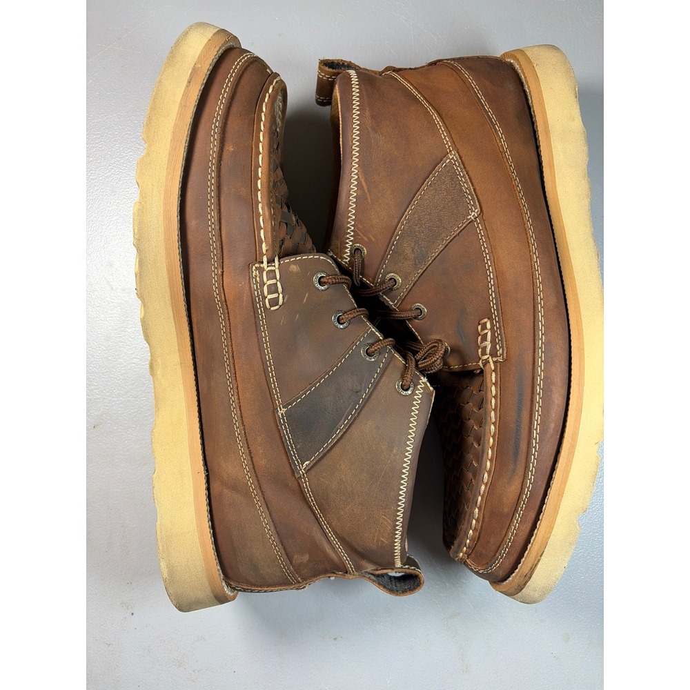 Twisted X Driving Moc Chukka Boots Mens 12M Brown Leather Woven MCA0032 Wedge - Picture 3 of 8